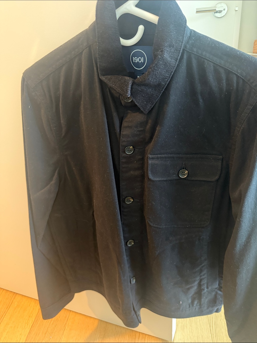 1901 Menโs Black Button-Front Shirt Jacket